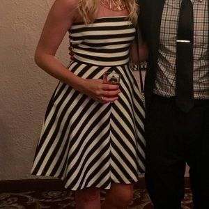 Navy/White Striped strapless dress